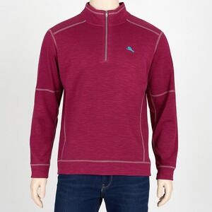 Tommy Bahama Mens 1/4 Zip Pullover‎ Sweatshirt Burgundy Small Long Sleeve Small